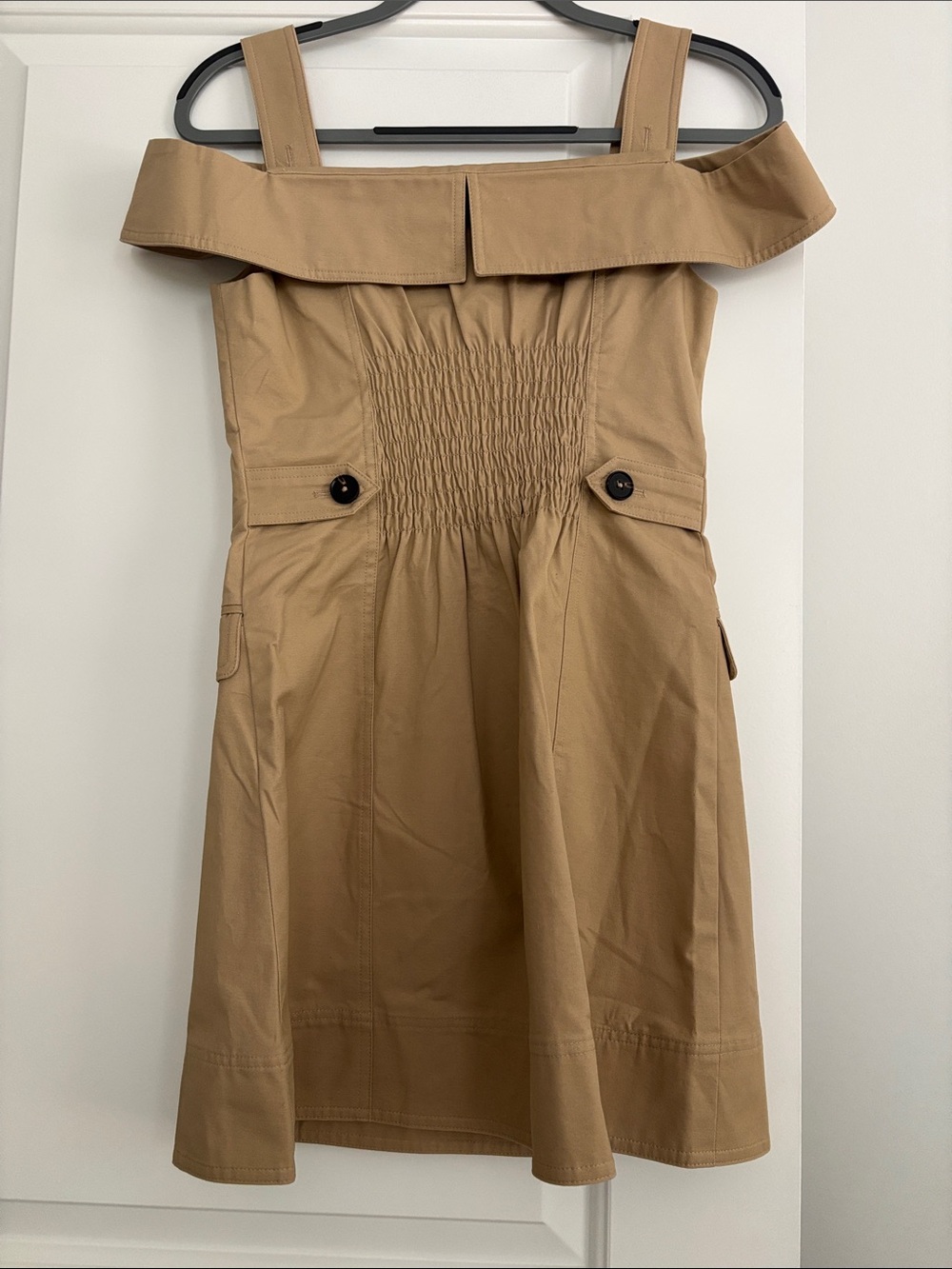 French Connection Tan Off-Shoulder Double-Breasted Midi Dress - Picture 3 of 3